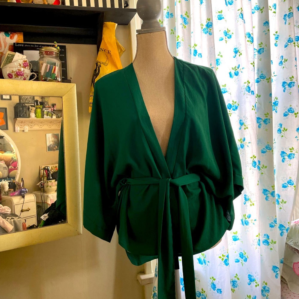 Bright green light weight kimono style jacket
